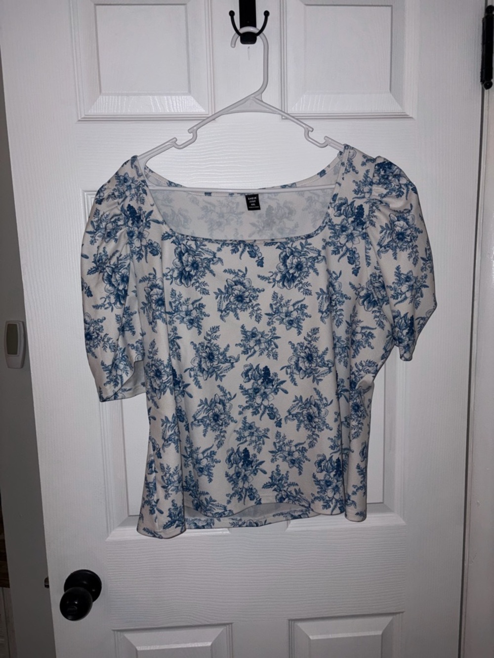 SHEIN White Blouse with Blue Floral Print